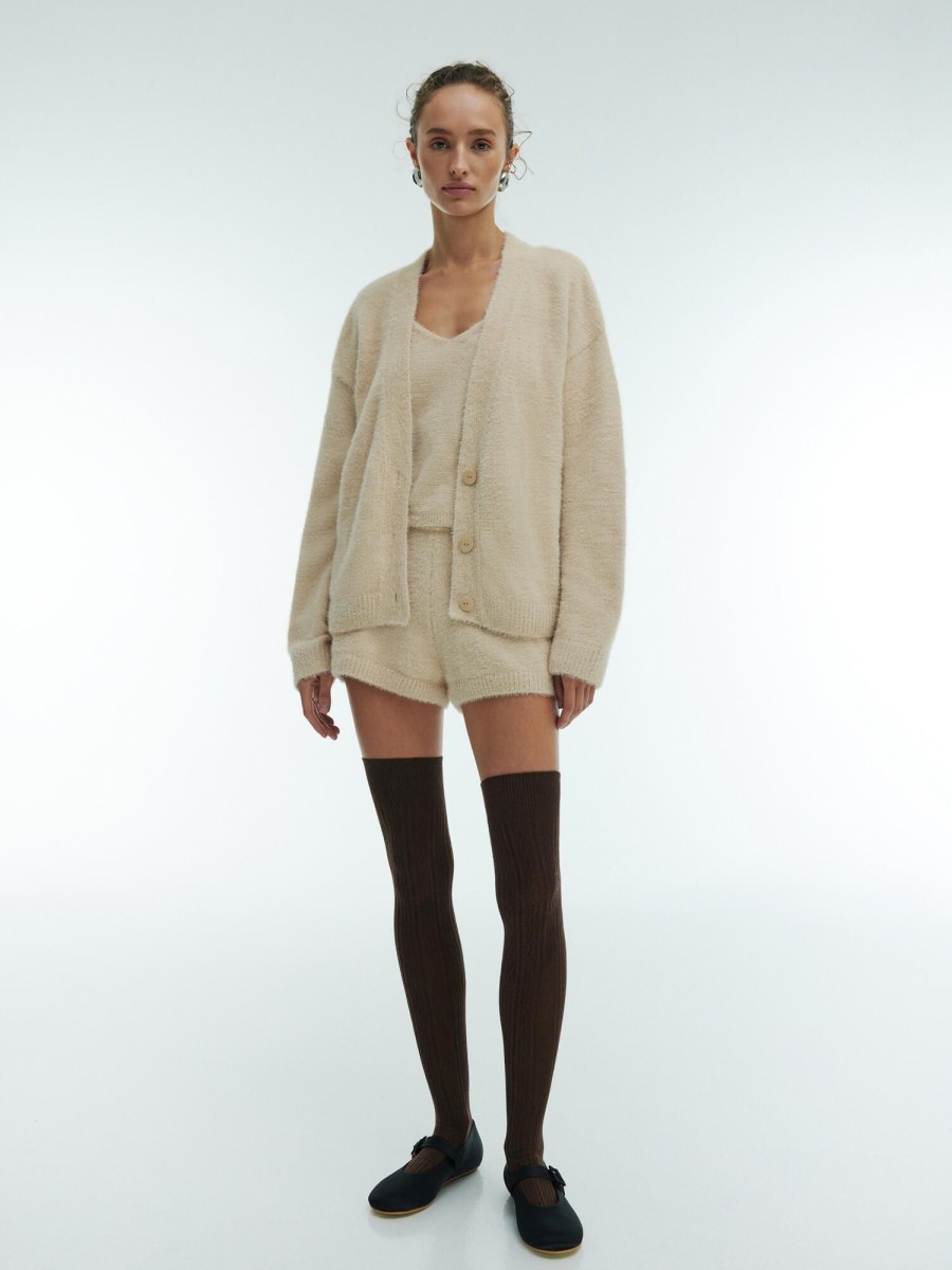 Women 25 UNION | A Suit Of T-Shirt, Shorts And Cardigan Made Of Fluffy Yarn Home Cream