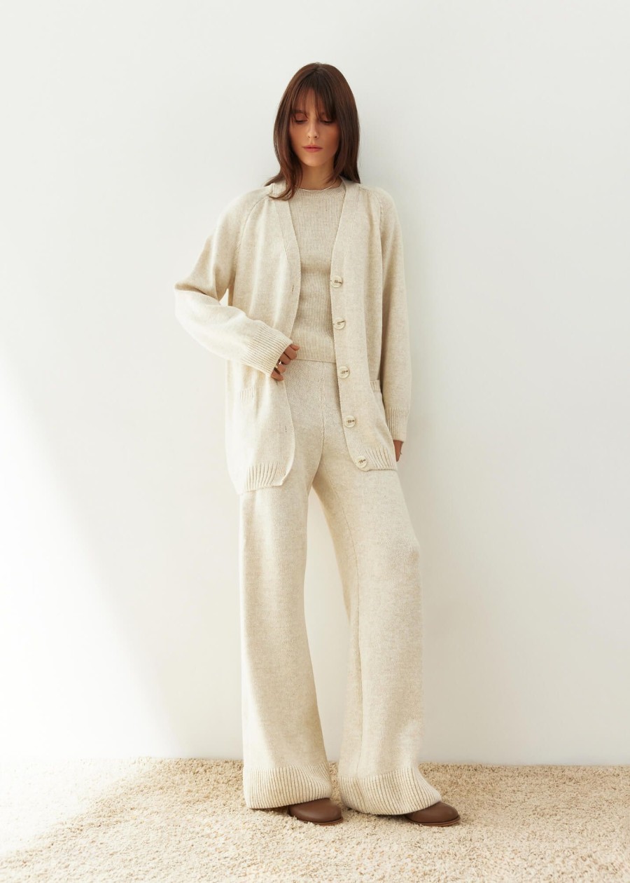 Women 25 UNION | Costume Cardigan With T-Shirt And Trousers Nidea Light Beige