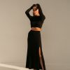 Women 25 UNION | Suit Crop Top Longsleeve And Pleated Skirt With A Black Slit