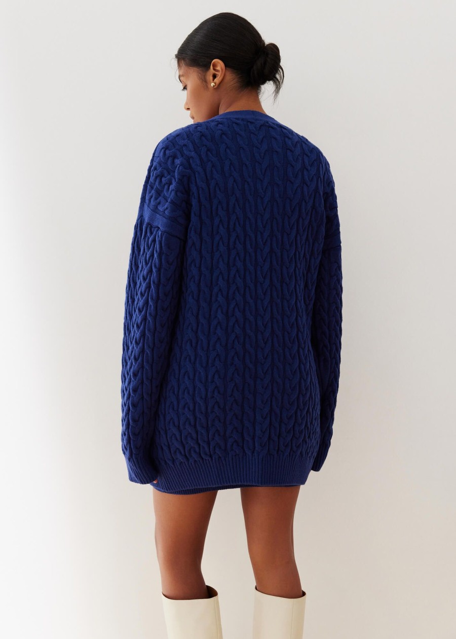 Women 25 UNION | Long Cardigan With Faulen Braid Pattern Blue