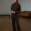 Women 25 UNION | Straight Cut Sweater Suit With Straight Trousers Made Of Thick Jersey Chocolate