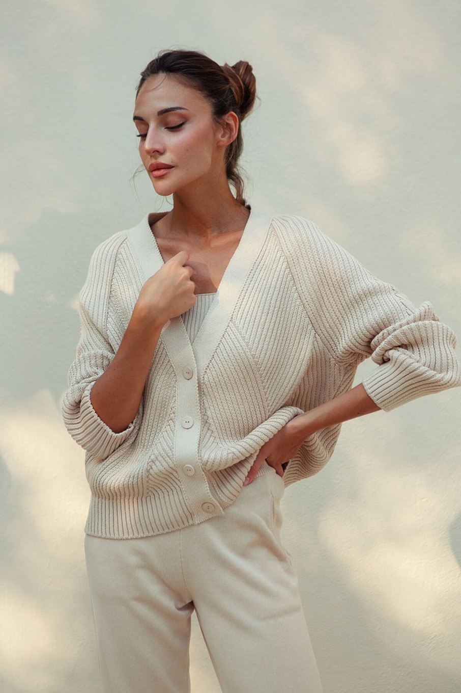 Women 25 UNION | Cardigan With Geometric Ornament Cream