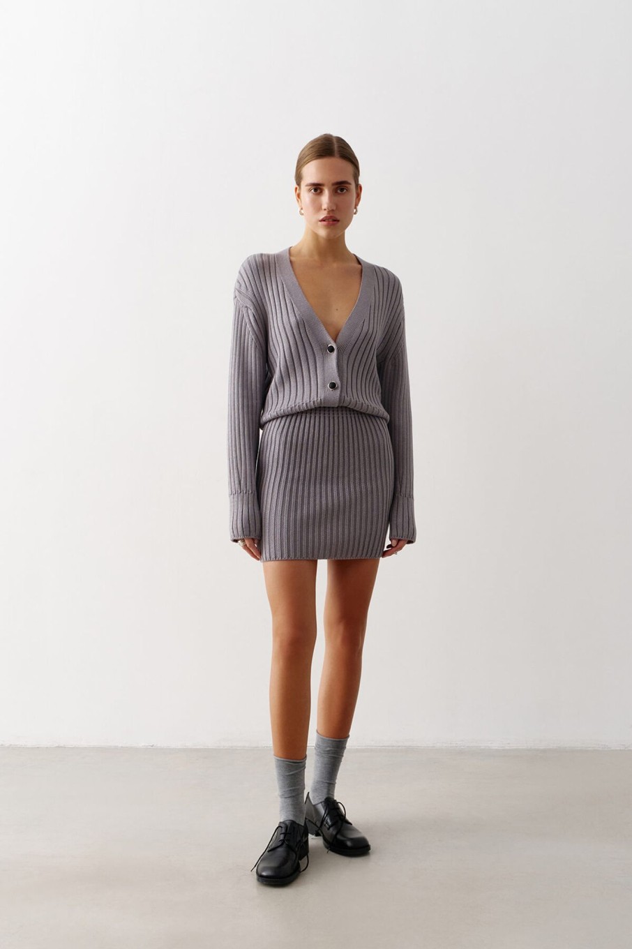 Women 25 UNION | Cardigan Mini With A V-Shaped Neckline Steel