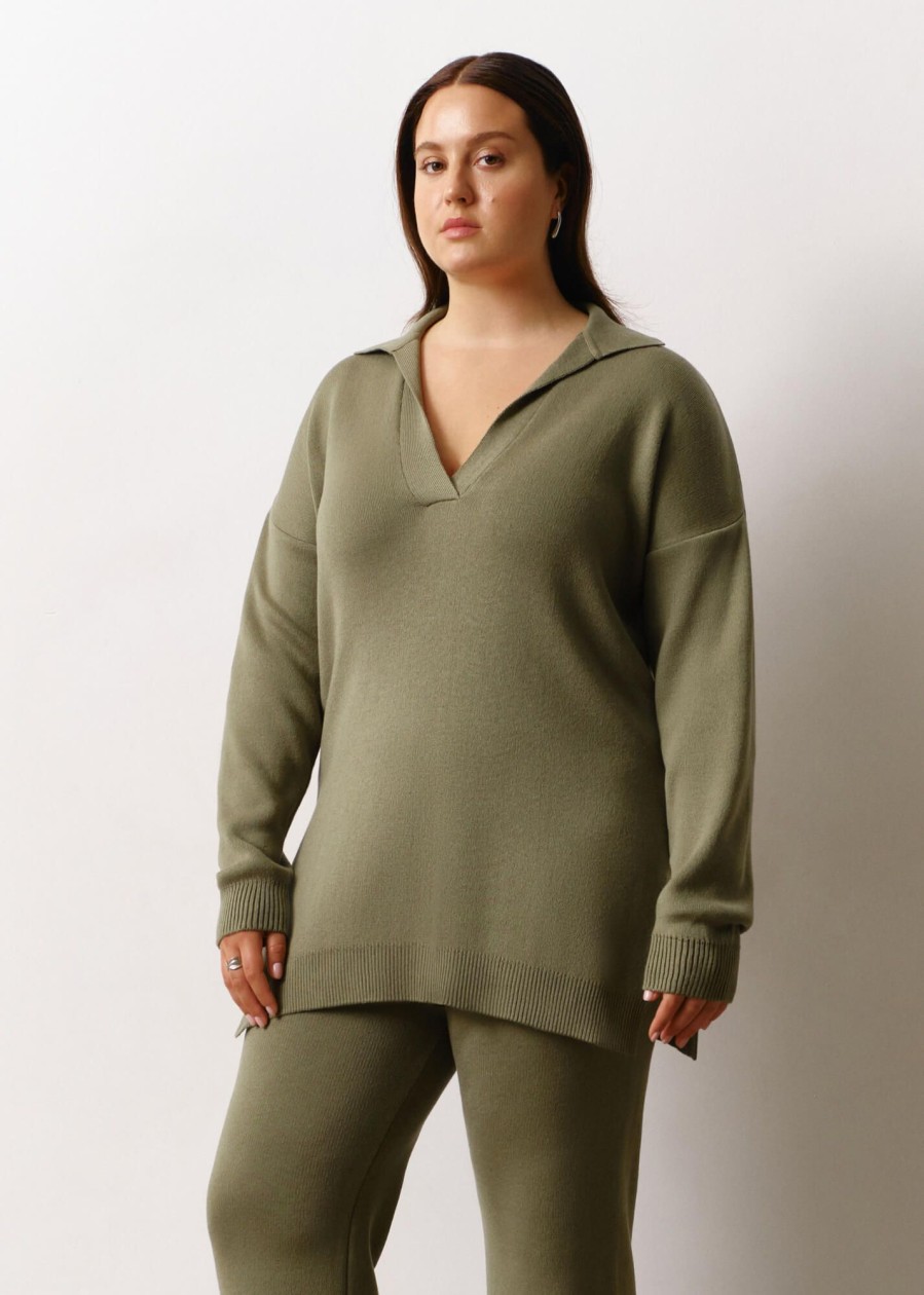 Women 25 UNION | Oversized Polo Jumper Olive Size L-Xl