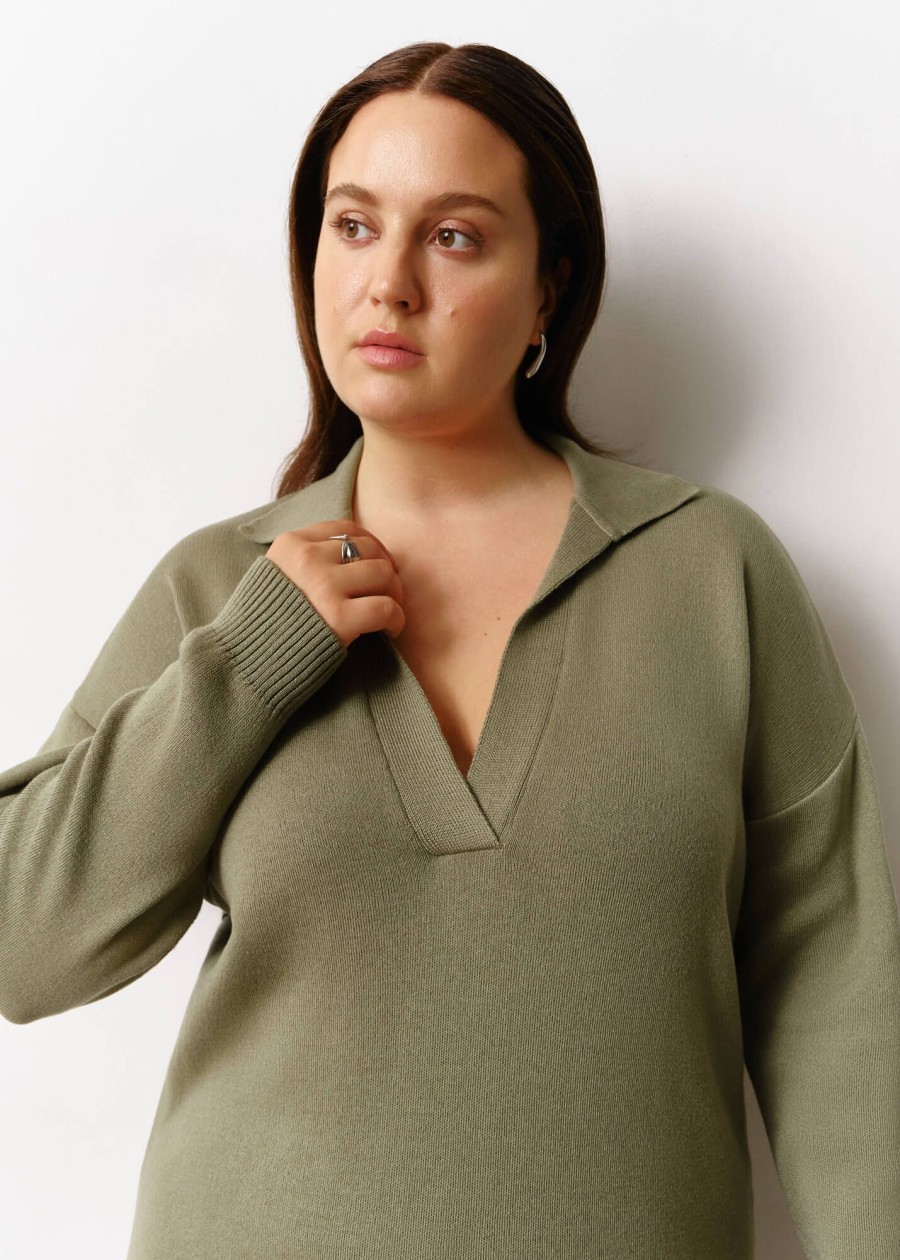 Women 25 UNION | Oversized Polo Jumper Olive Size L-Xl