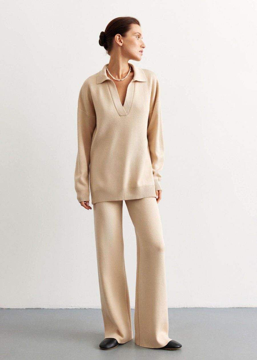 Women 25 UNION | Straight Trousers Made Of Thick Cream Jersey