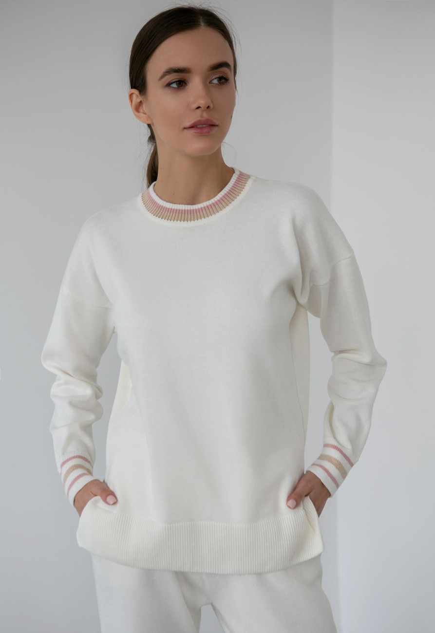 Women 25 UNION | Jumper With Colored Cuffs And Neck Milk