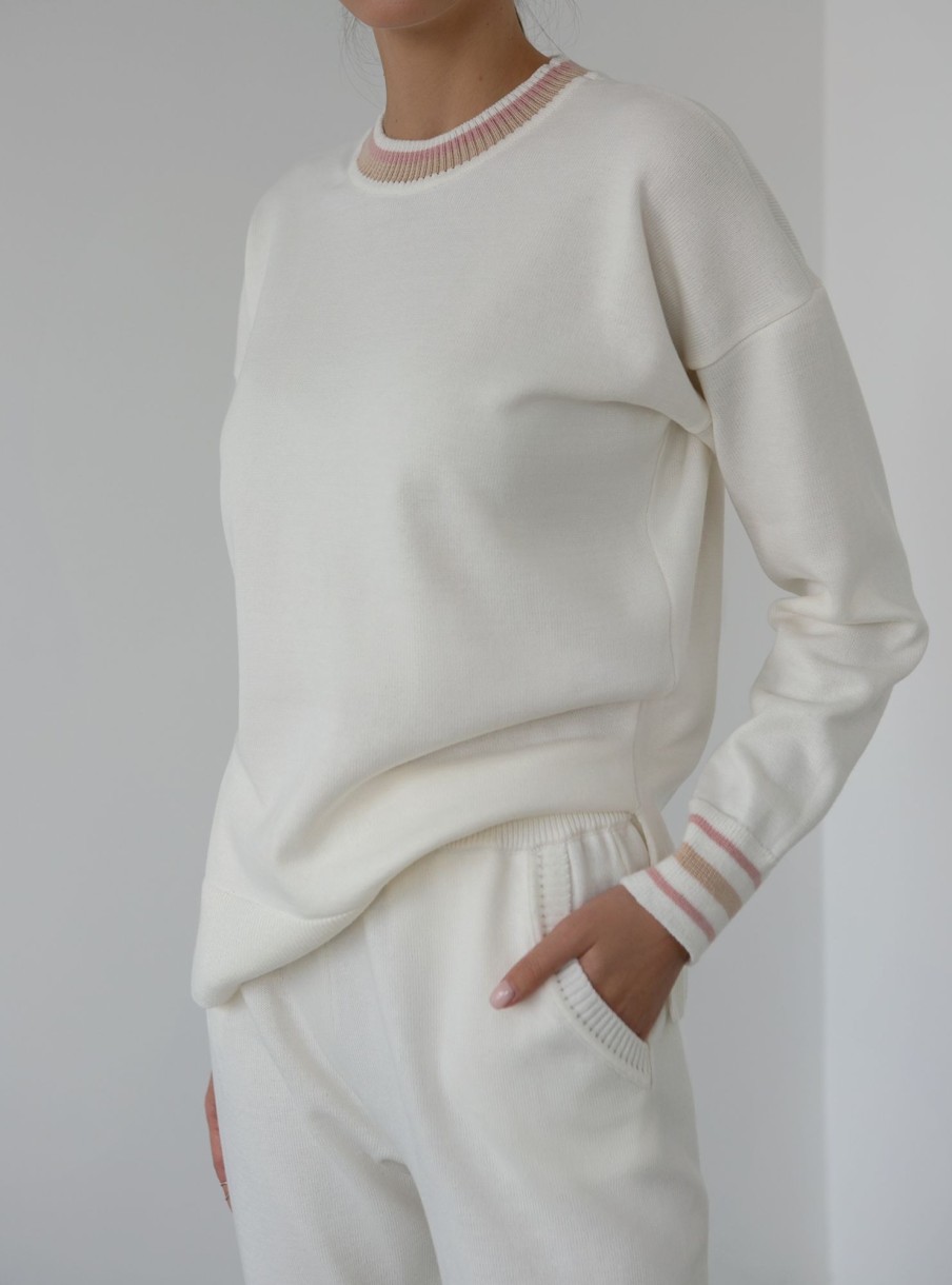 Women 25 UNION | Jumper With Colored Cuffs And Neck Milk