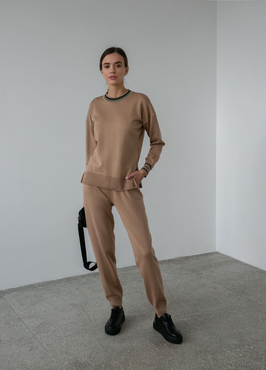 Women 25 UNION | Suit Jumper With A Round Neck And Trousers Joggers Caramel