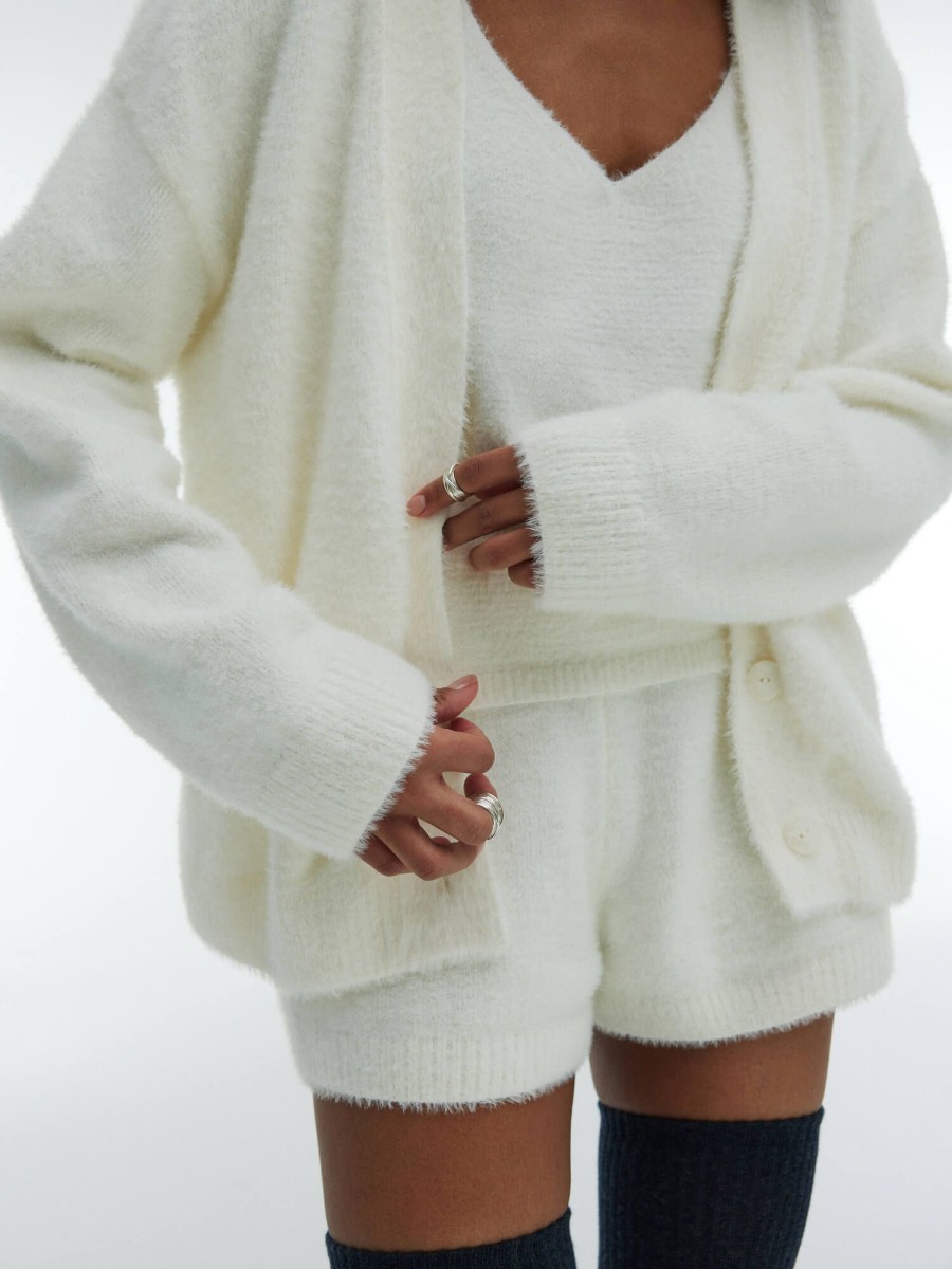 Women 25 UNION | Cardigan Made Of Fluffy Yarn Home Milk