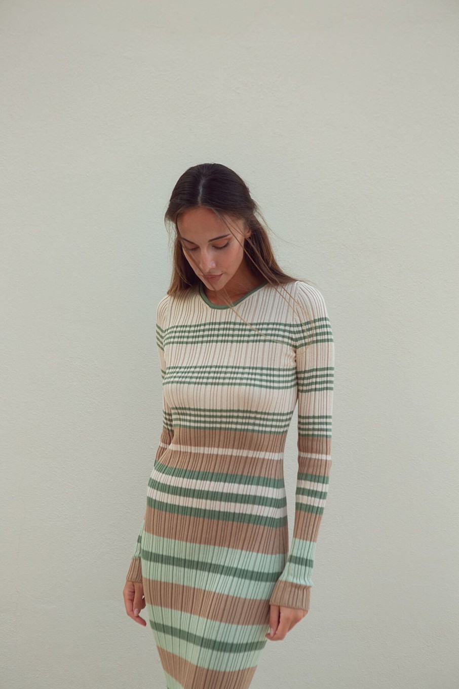 Women 25 UNION | Striped Dress Cream + Olive