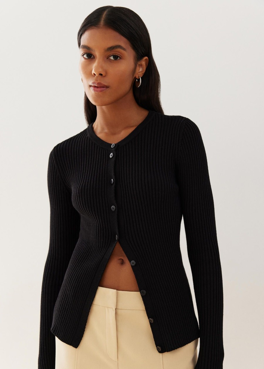 Women 25 UNION | Este Ribbed Button-Down Jumper Black