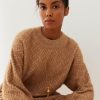 Women 25 UNION | Fluffy Yarn Jumper With Geometric Tati Pattern Caramel