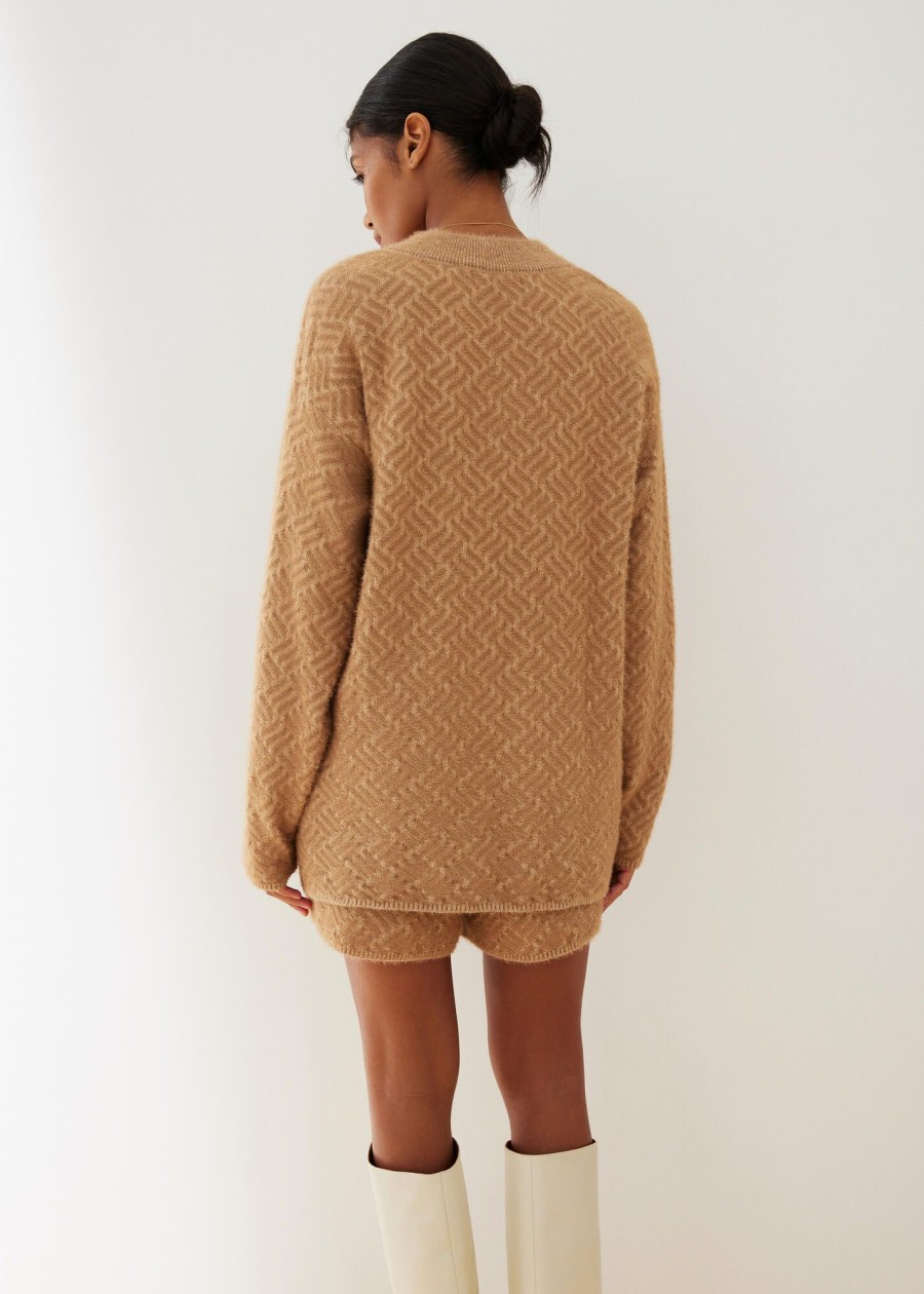 Women 25 UNION | Fluffy Yarn Jumper With Geometric Tati Pattern Caramel