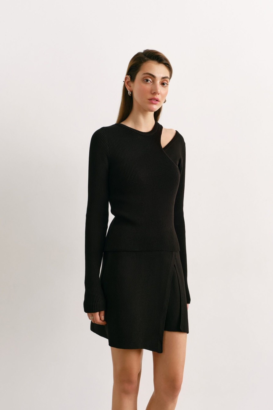 Women 25 UNION | A Jumper Suit, A Combination Of Two Tops And A Mini Skirt Of An Asymmetric Cut Black