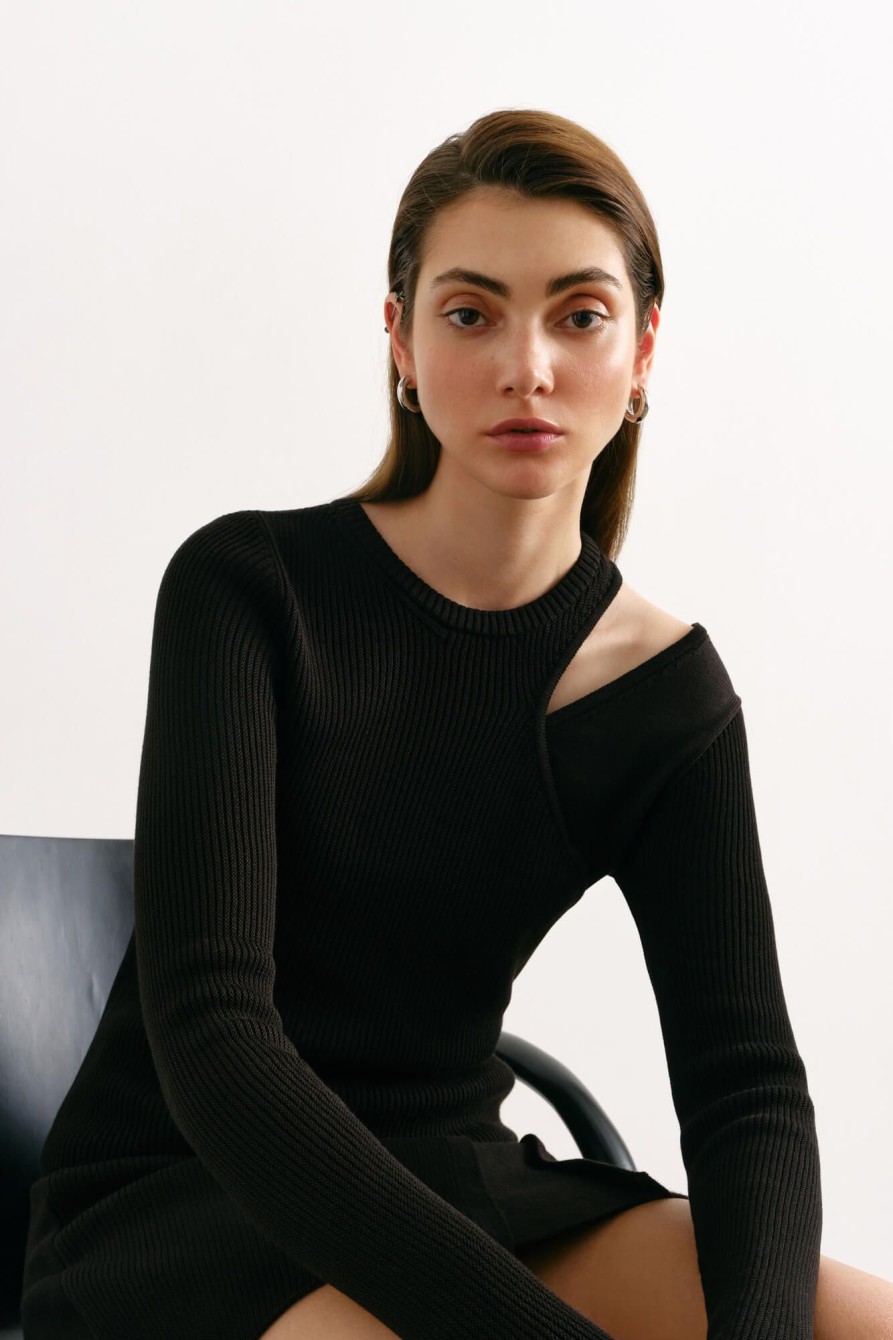 Women 25 UNION | A Jumper Suit, A Combination Of Two Tops And A Mini Skirt Of An Asymmetric Cut Black