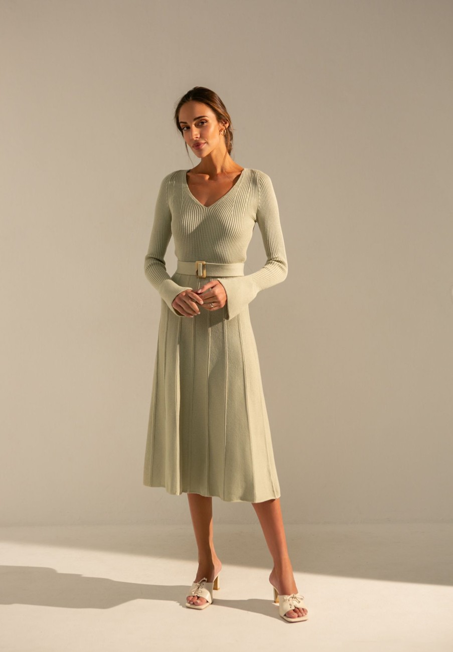 Women 25 UNION | Dress With A-Line Skirt Light Olive