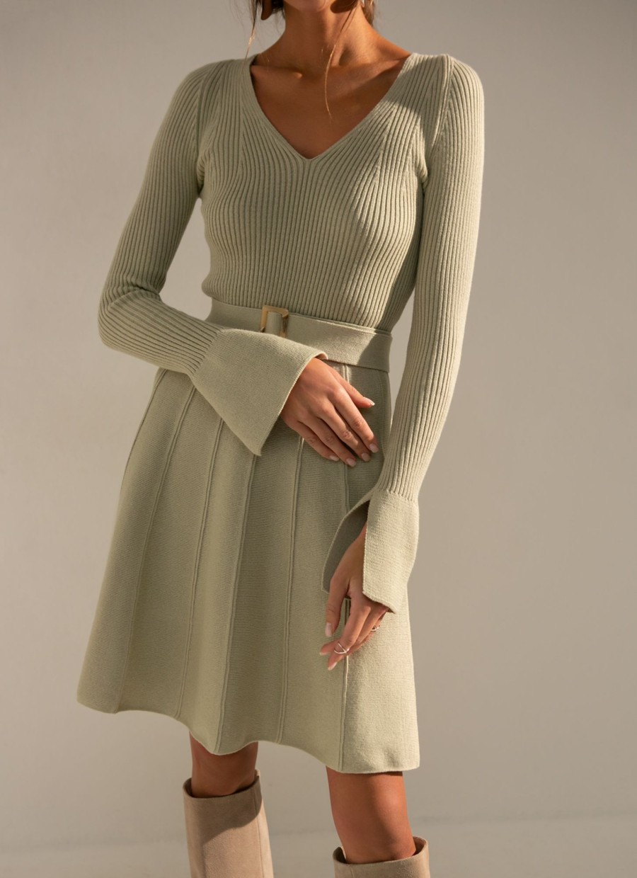 Women 25 UNION | Dress With A-Line Skirt Light Olive