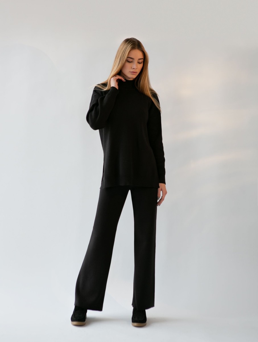 Women 25 UNION | Straight Cut Sweater Suit With Straight Trousers Made Of Thick Jersey Black