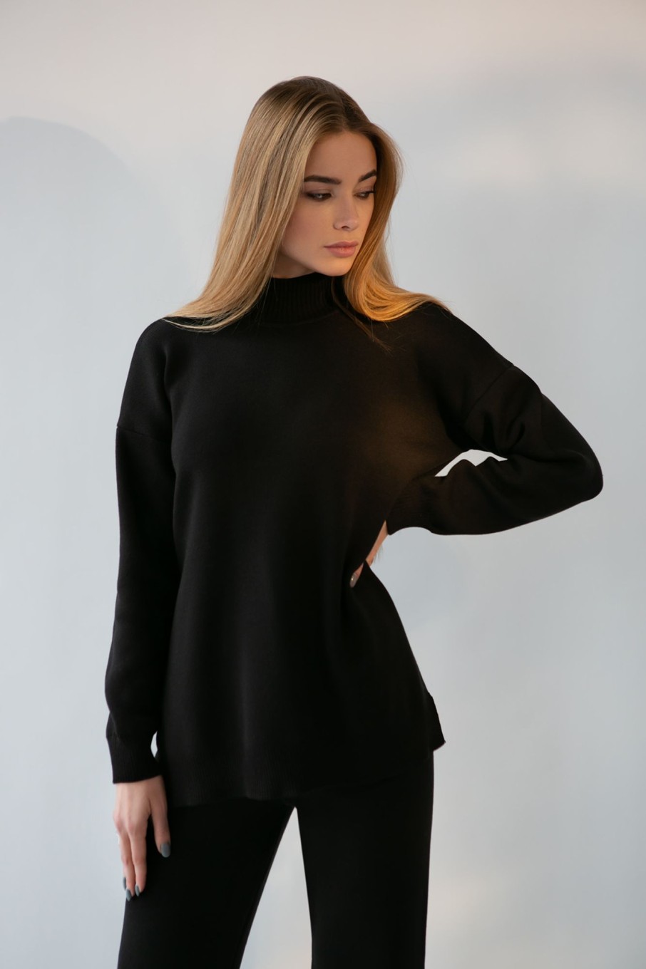 Women 25 UNION | Straight Cut Sweater Suit With Straight Trousers Made Of Thick Jersey Black