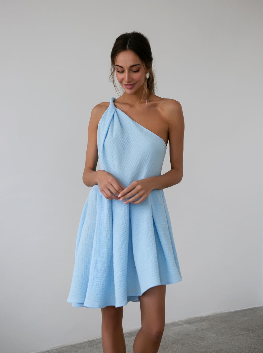 Women 25 UNION | One Shoulder Muslin Dress Light Blue