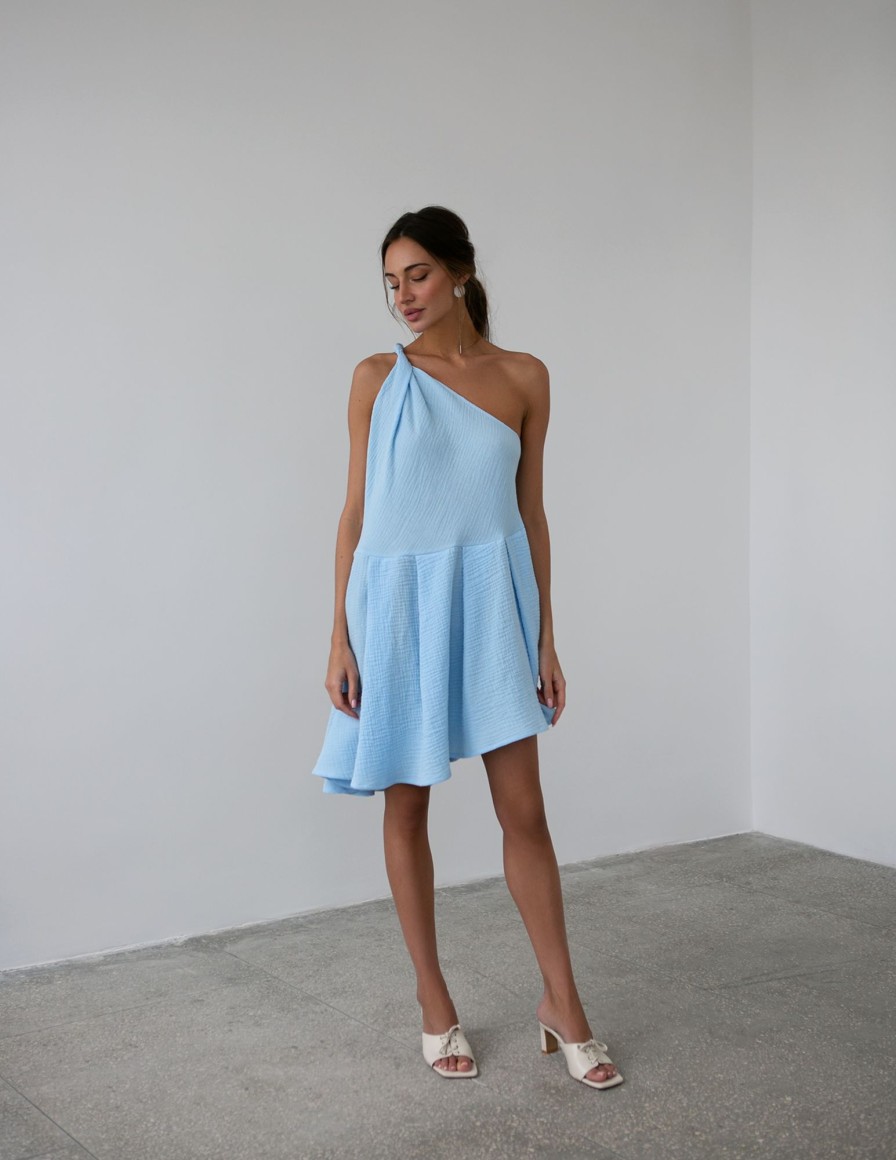 Women 25 UNION | One Shoulder Muslin Dress Light Blue