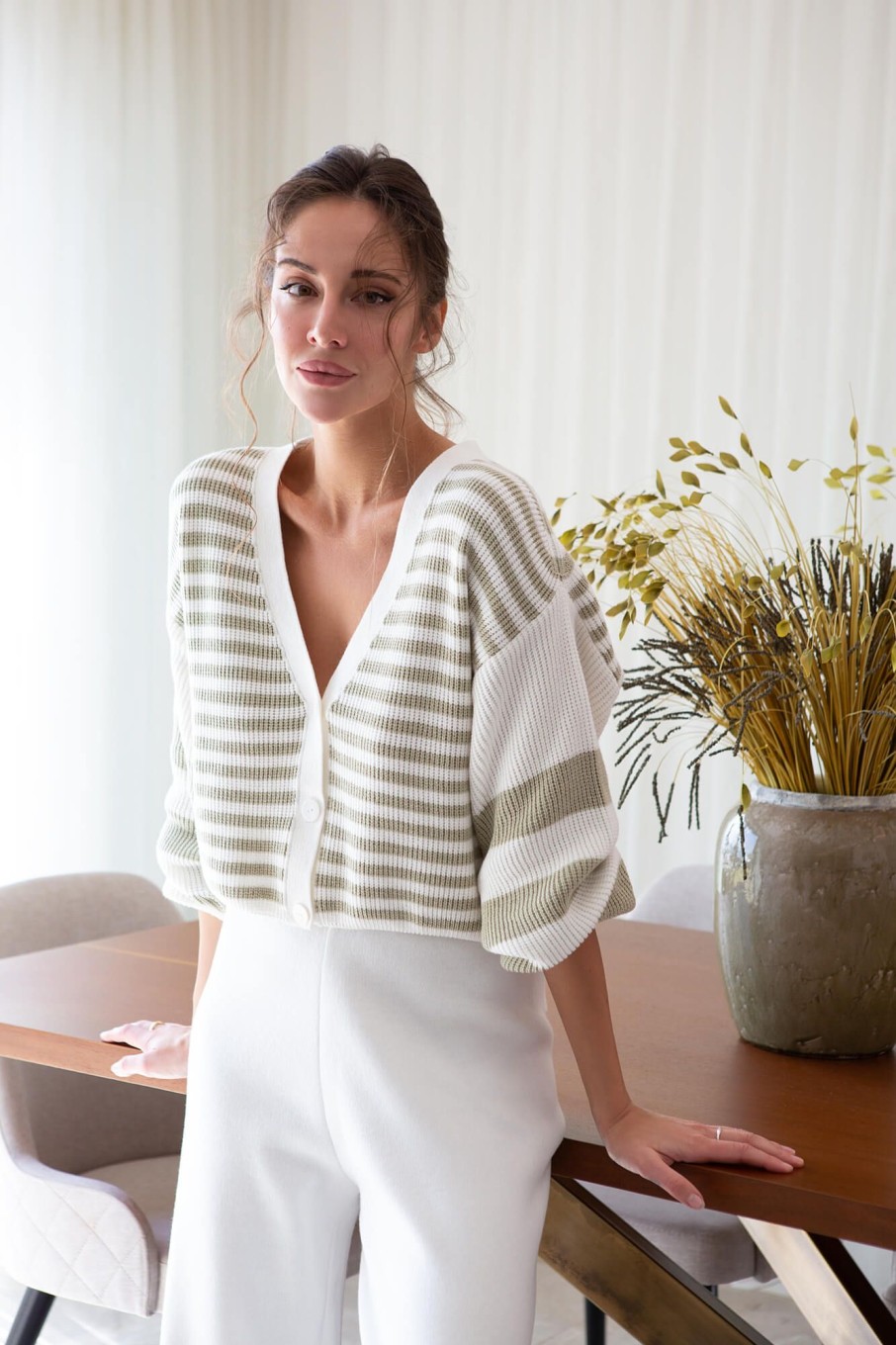 Women 25 UNION | Cardigan Striped Kaylee Milk + Light Olive