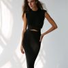 Women 25 UNION | Suit Top With Braid And Midi Pencil Skirt Black