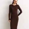 Women 25 UNION | Midi Silhouette Dress With Textured Knit Chocolate