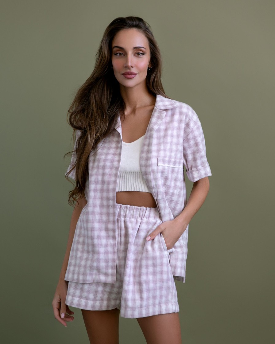 Women 25 UNION | Checkered Shirt & Shorts Suit Powder