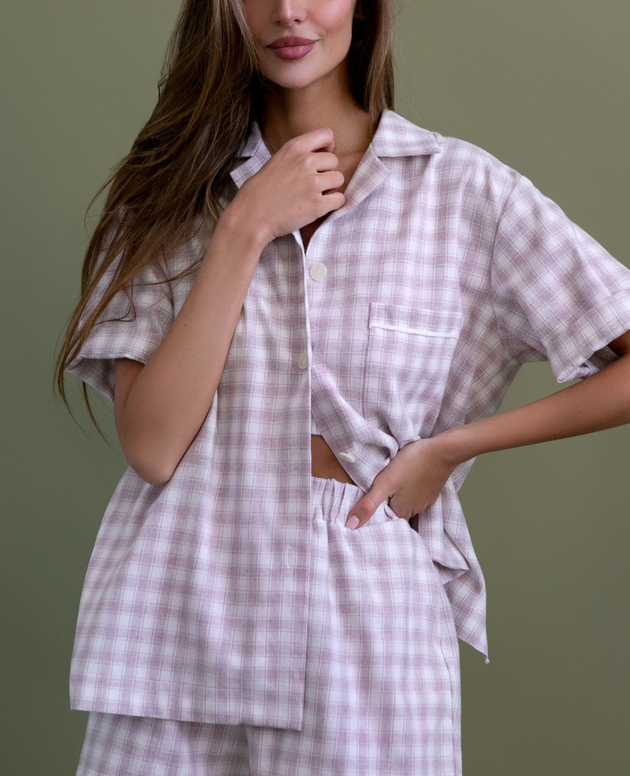 Women 25 UNION | Checkered Shirt & Shorts Suit Powder