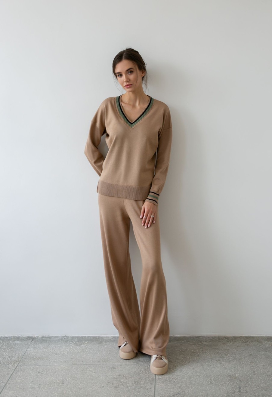 Women 25 UNION | Suit With Jumper And Bell-Bottom Trousers Caramel