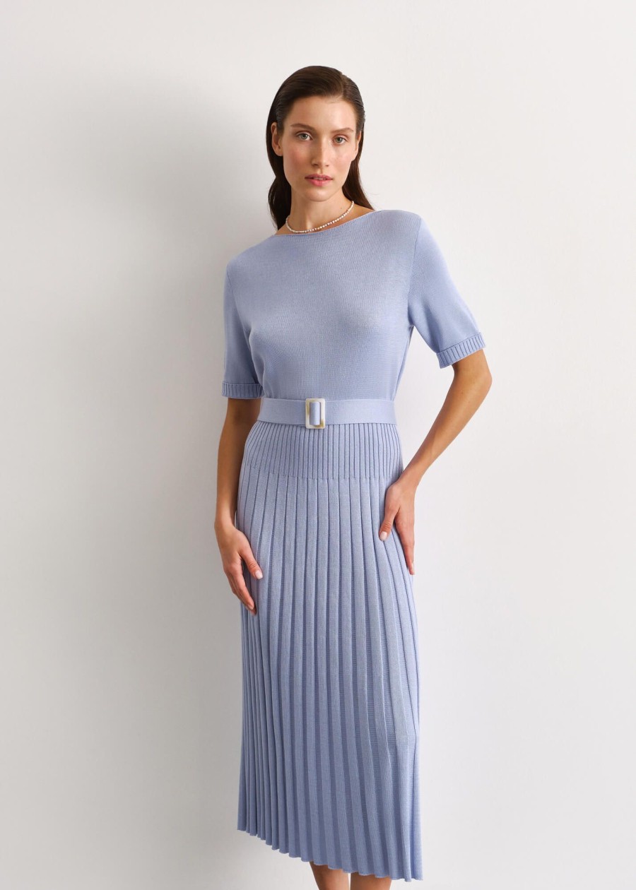 Women 25 UNION | Midi Dress With A Pleated Skirt Cornflower Blue