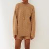 Women 25 UNION | Fluffy Yarn Shorts With Geometric Tati Pattern Caramel