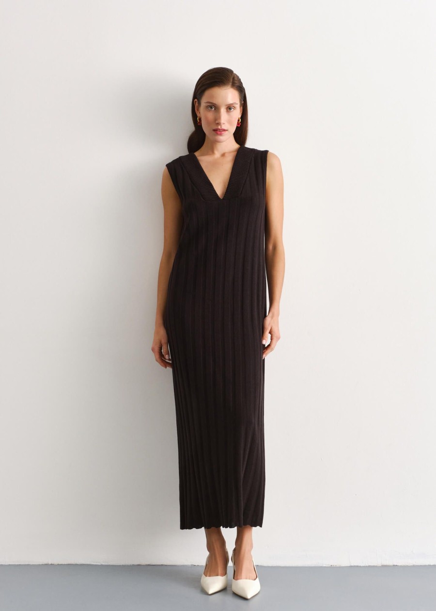 Women 25 UNION | Dress Naturel With A Triangular Neckline Black