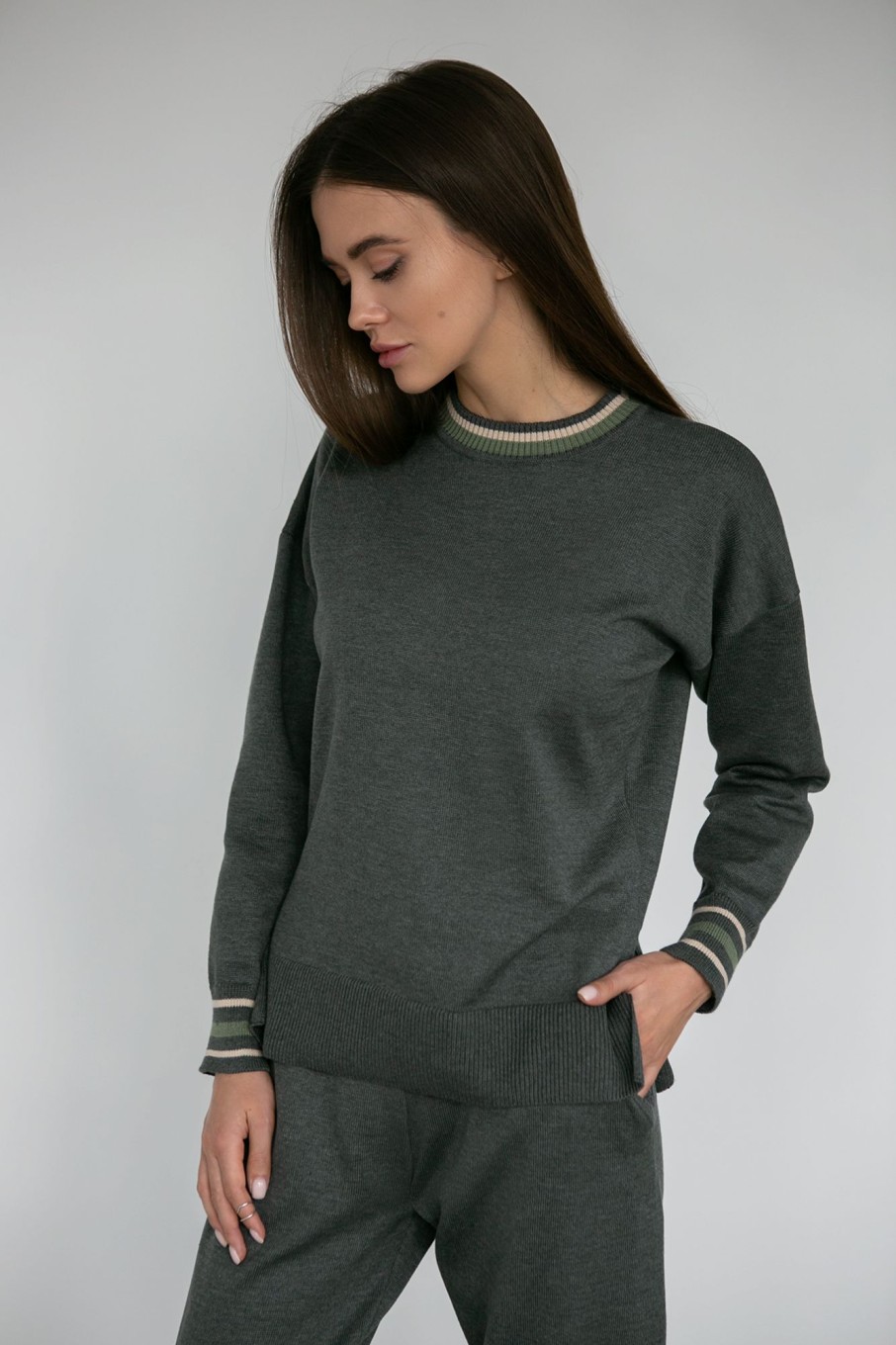 Women 25 UNION | Jumper With Colored Cuffs And Neck Antracite