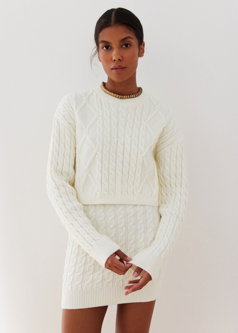 Women 25 UNION | Cropped Jumper With Folen Braid Pattern Milk