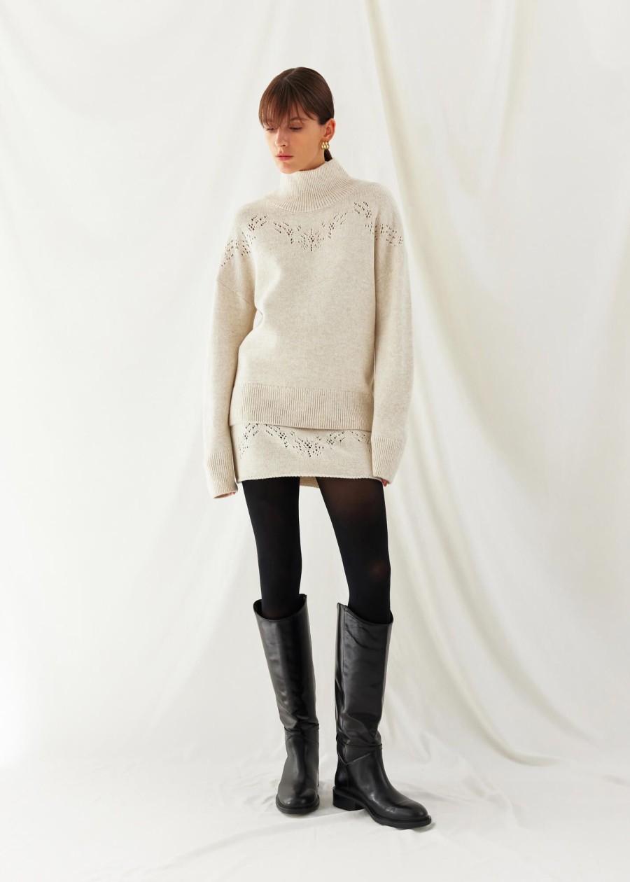 Women 25 UNION | Costume With Perforated Sweater And Skirt Mini Ottawa Light Beige