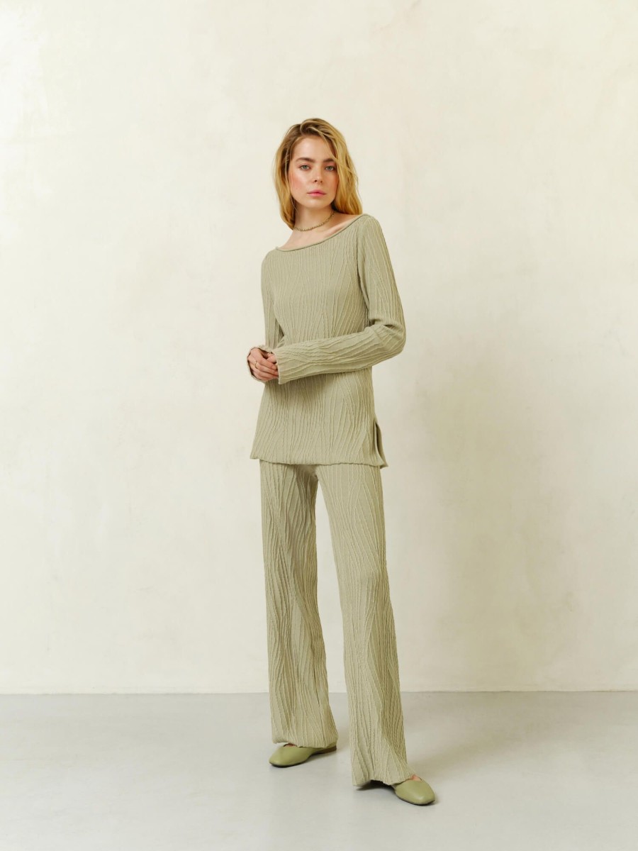 Women 25 UNION | Pants With A Textured Pattern Primavera Light Olive