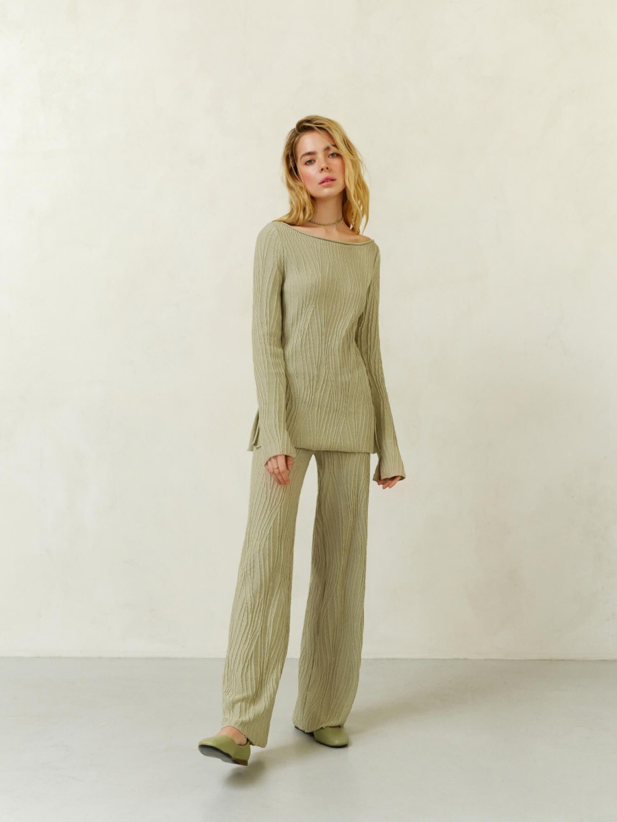 Women 25 UNION | Pants With A Textured Pattern Primavera Light Olive