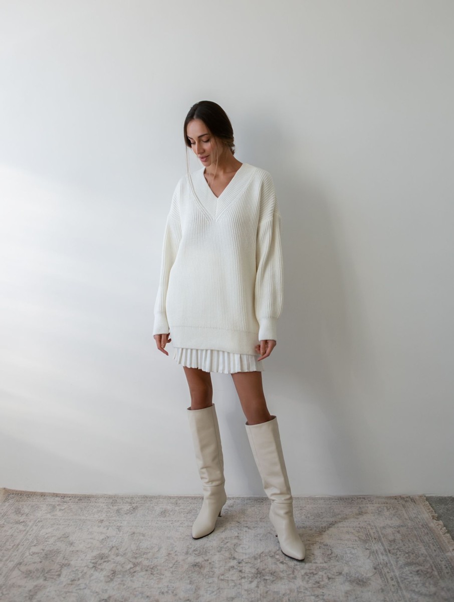 Women 25 UNION | Oversized Jumper With V-Neck Milk