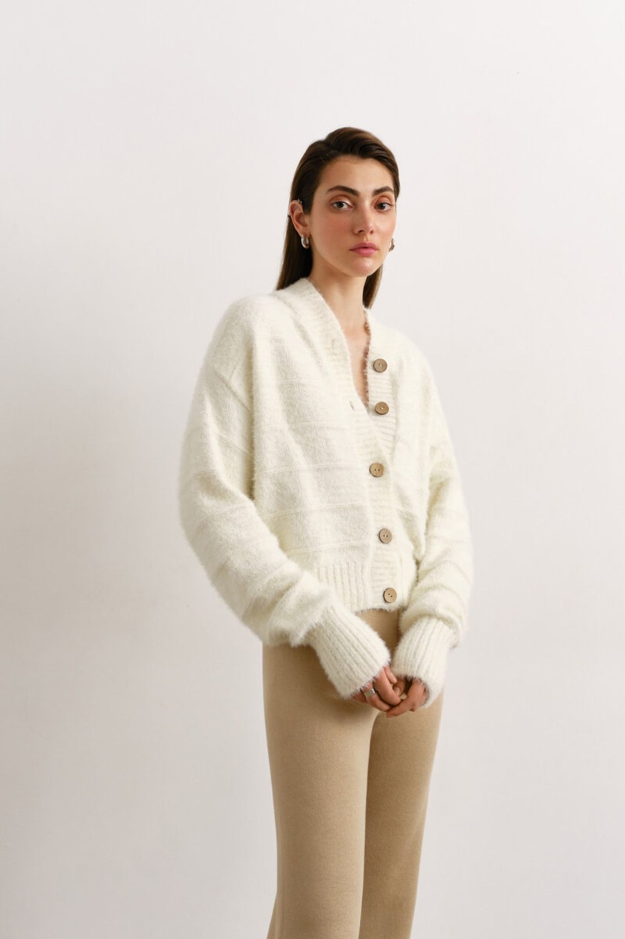 Women 25 UNION | Bomber Cardigan With A Closed Neck Milk