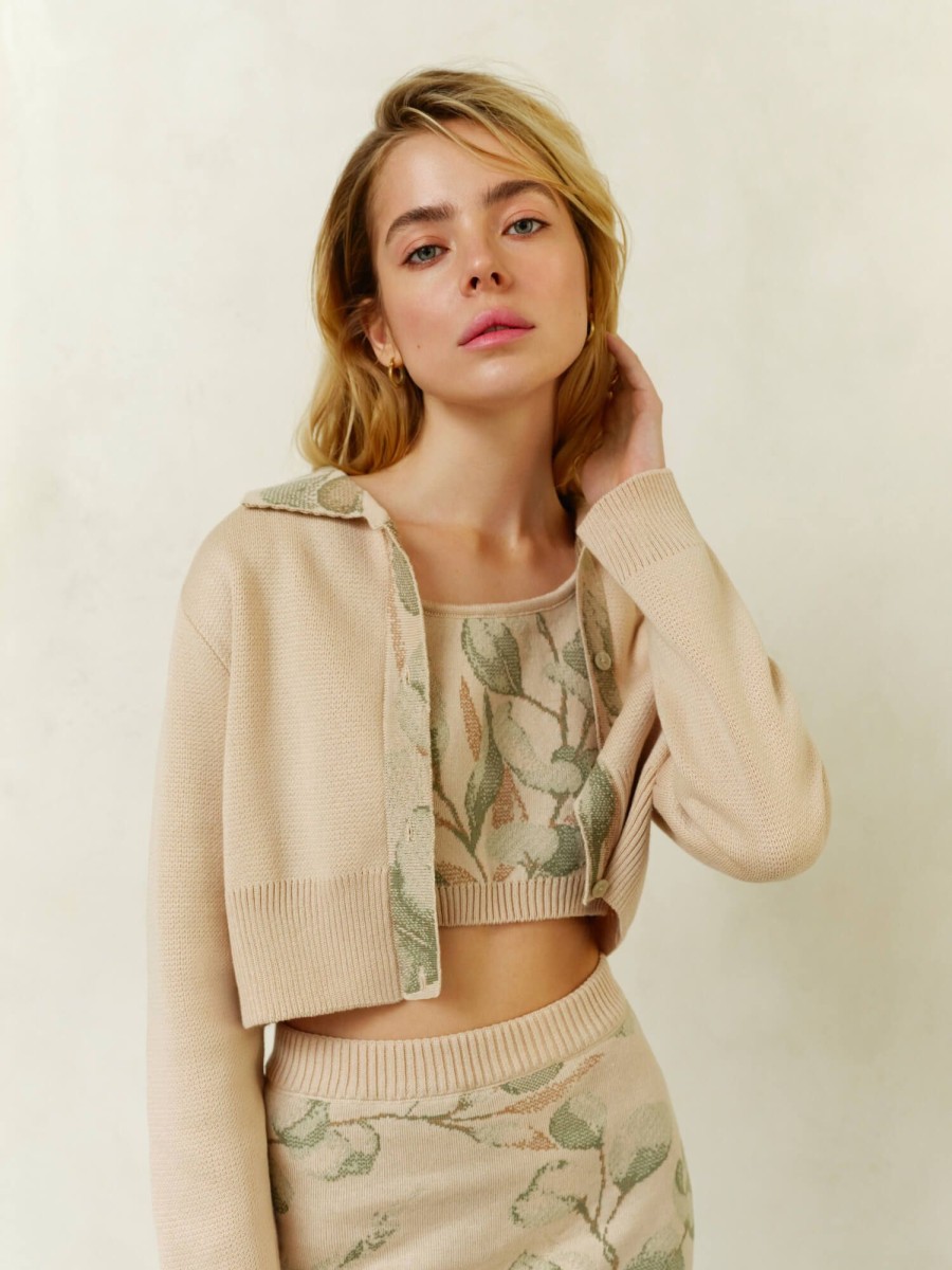 Women 25 UNION | Cardigan With A Print Of Leaves Cream