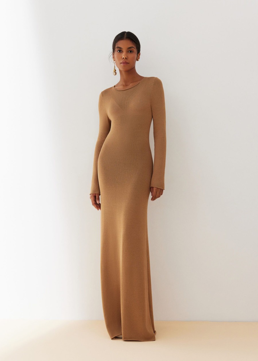 Women 25 UNION | Long Sleeve Dress Made Of Natural Viscose Aurora Caramel