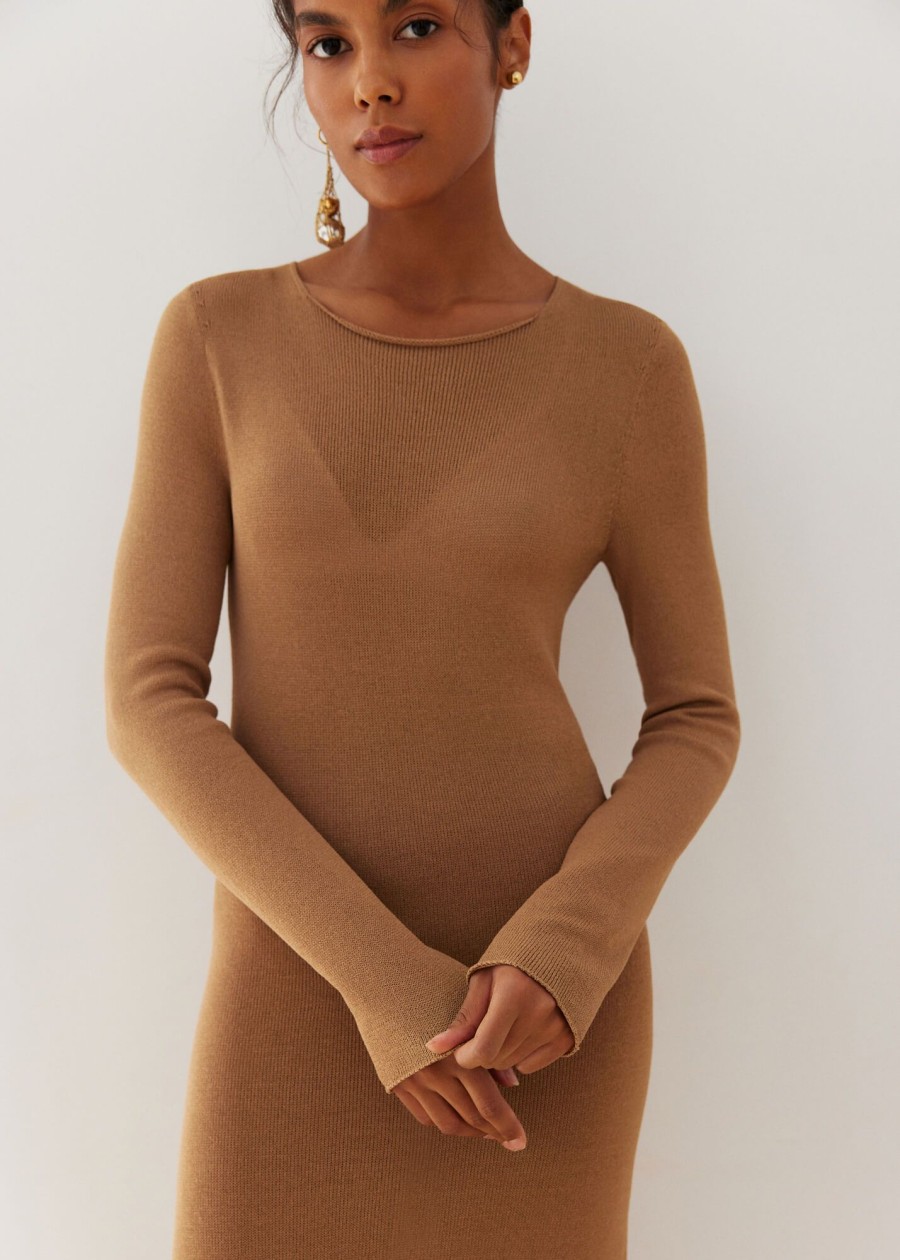 Women 25 UNION | Long Sleeve Dress Made Of Natural Viscose Aurora Caramel