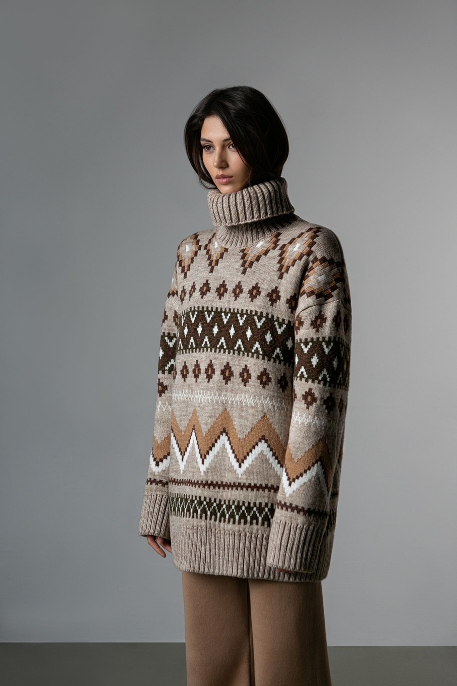 Women 25 UNION | Sweater Jacquard With A Pattern Beige