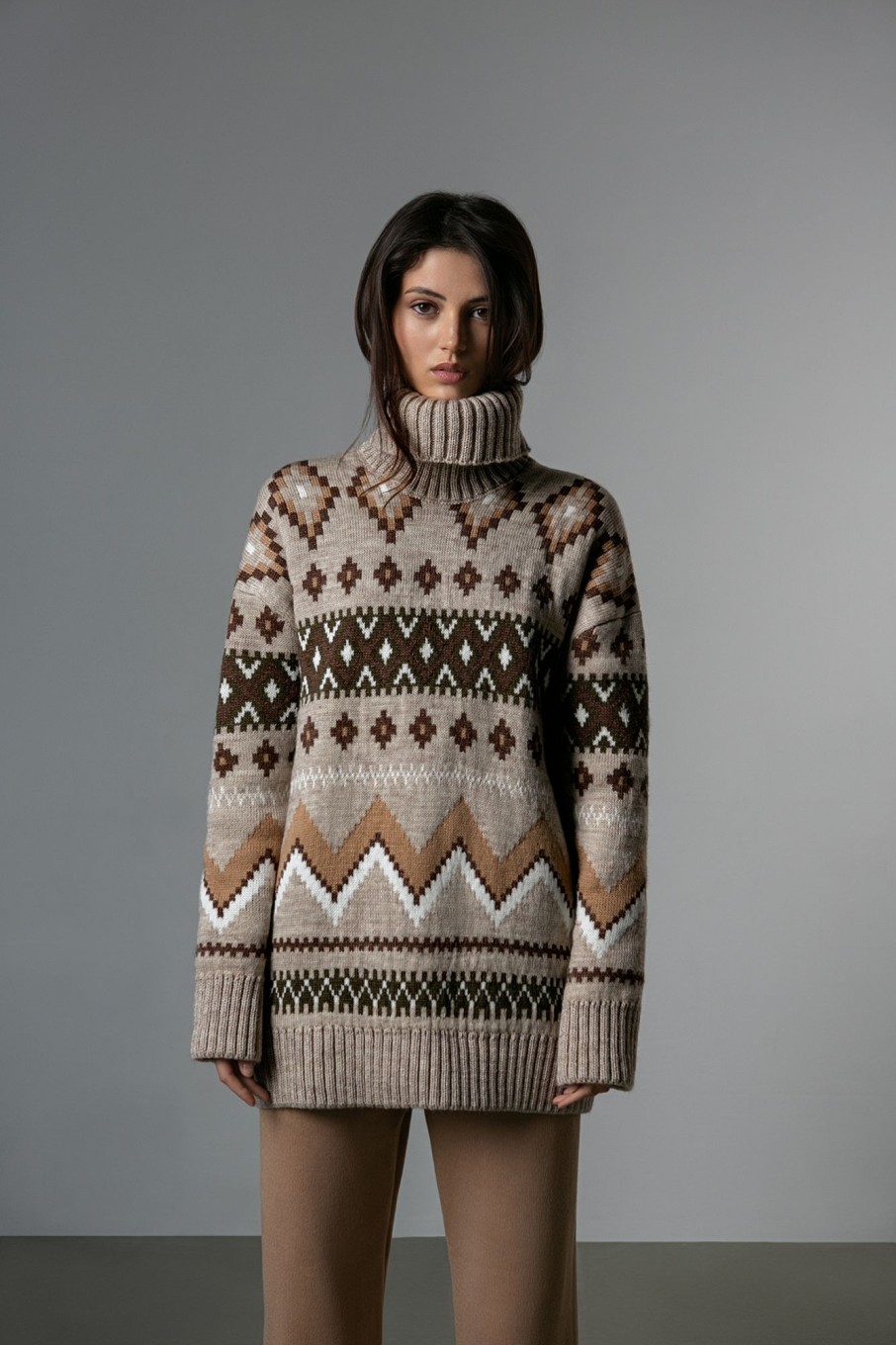 Women 25 UNION | Sweater Jacquard With A Pattern Beige