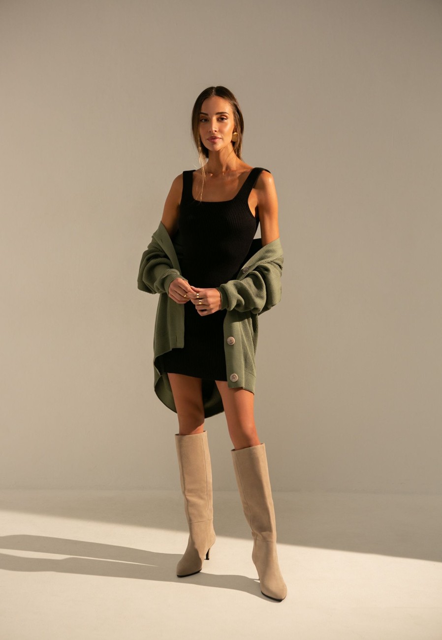 Women 25 UNION | Ribbed Cardigan Voluminous Olive