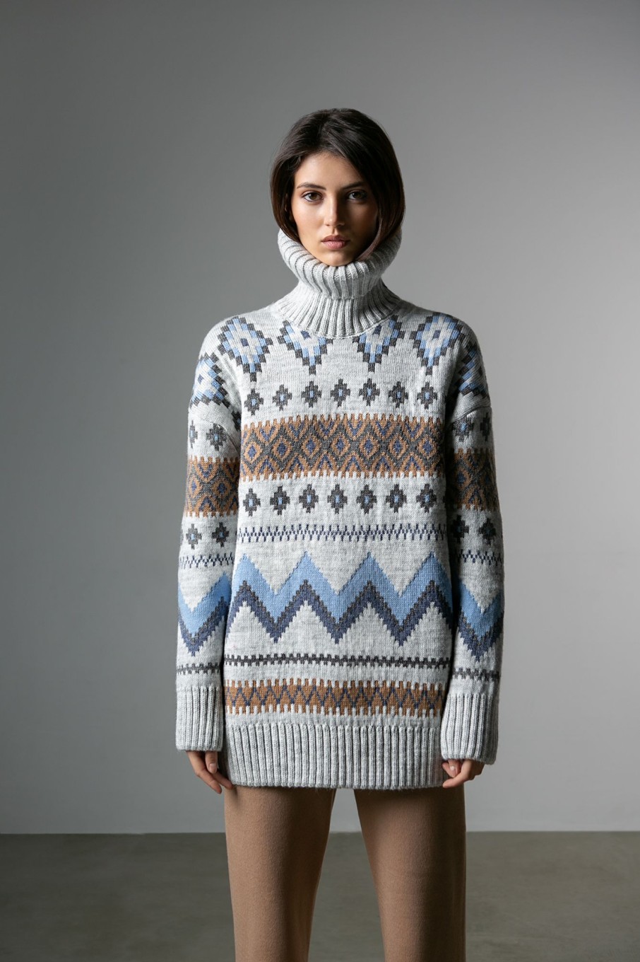 Women 25 UNION | Sweater Jacquard With Pattern Light Gray