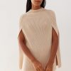 Women 25 UNION | Suit Of Cape Made Of Knitted Textured Jersey And Flared Fly Trousers Cream